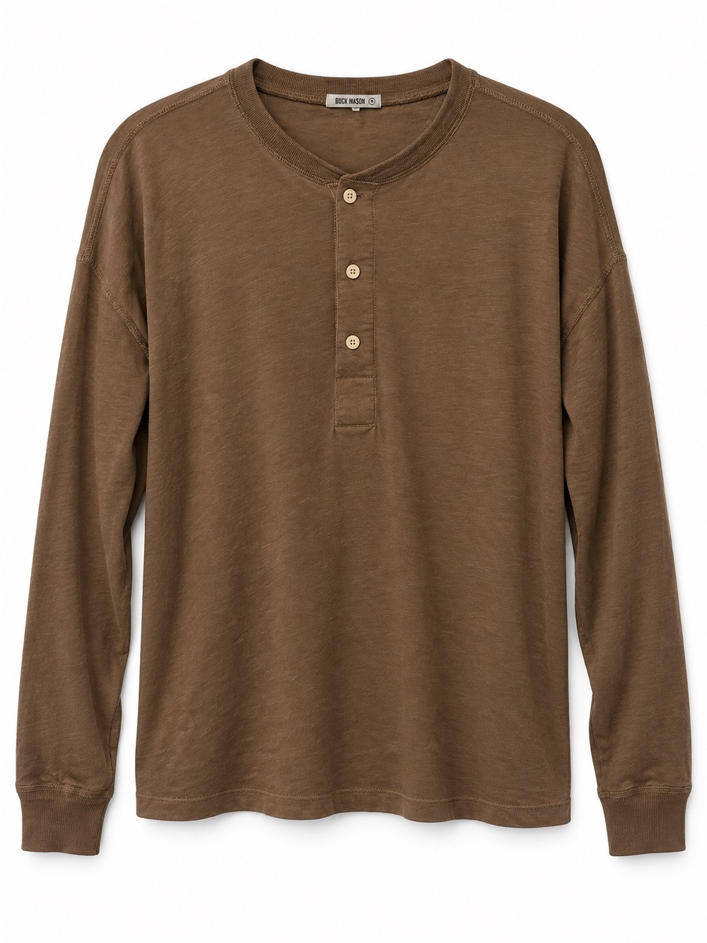 Buck Mason NWT Slub Long Sleeve Henley Dark Khaki Brown Medium 100% Cotton
